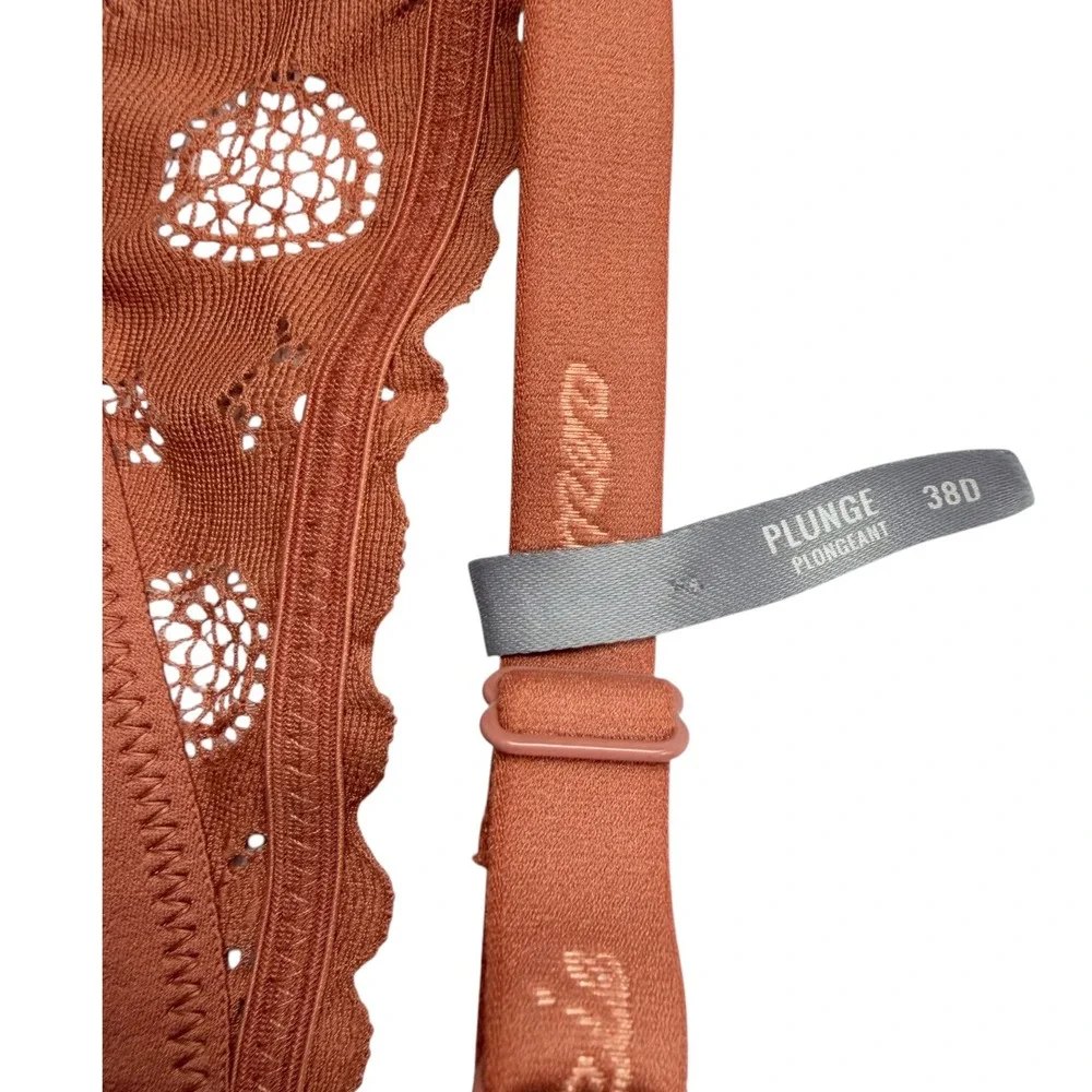 Aerie Women Terracotta Orange Floral Medallion Lace Plunge Racerback Bra 38D